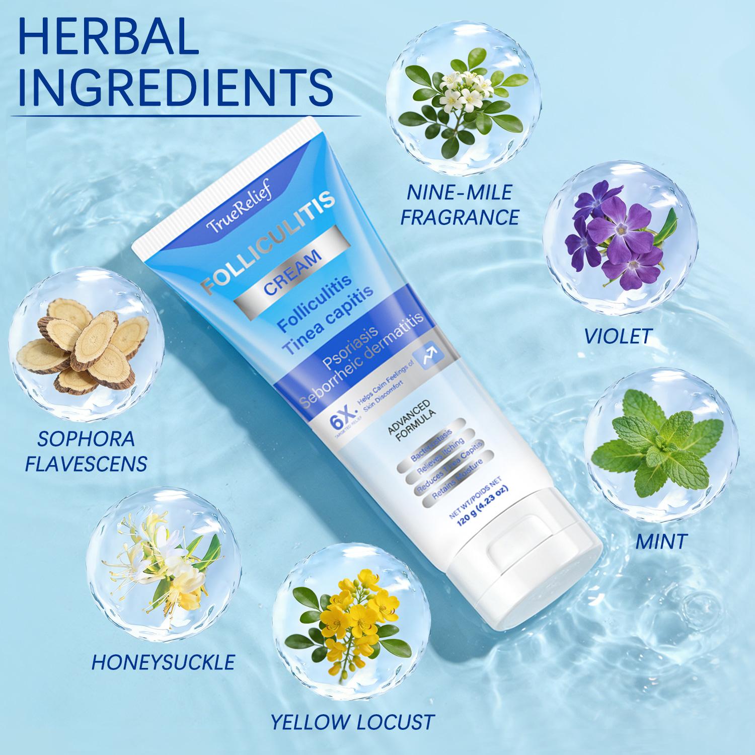 TrueRelief Folliculitis Soothing Cream, Organic Hair Follicle Care for Scalp Face Body, Targeted Folliculitis Relief, Soothes Irritated Skin & Follicles, Natural Organic Ingredients, Gentle Daily Care, Non-Greasy, 120g