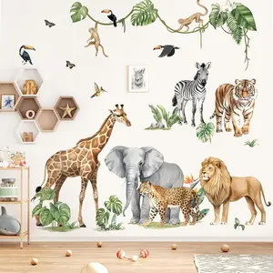 P-WPA011   Large Animals Safari Elephant Giraffe Wall Decals Jungle Animals Lion Leopard Zebra Wall Stickers Baby Nursery Kids Room Wall Decor(XXL) Decorative Removable
