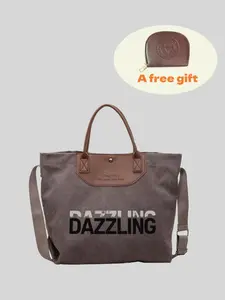 Canvas Structured Fashion Tote Bag with Letter Print, Minimalist Casual Design for Daily Commute, Stylish and Versatile Shoulder Crossbody Purse