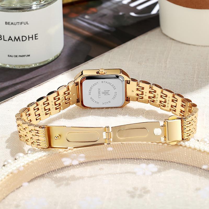 Luxury Ladies Fashion Quartz Watch Simple Scale Square Quality Gold Plated Women Watches Business,Gift with Box