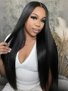 Black Straight Synthetic Wig, Free Parting, Natural Hairline Front Lace Wig, 13×4 Synthetic Lace, Unisex Heat-Resistant Fiber Pink Hair, for Cosplay & Party, 28 Inches