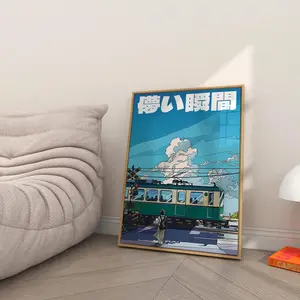 Japanese Aesthetic Wall Art – Vintage Anime Landscape Poster – Retro Train Illustration – Ghibli-Inspired Wall Decor