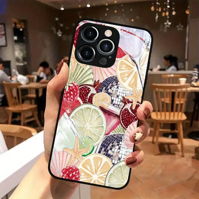 Cocktail Shell Design HD Tempered Glass Phone Case, Compatible with iphone17 Air 16 15 Pro Max 14 Plus 13 12 11
