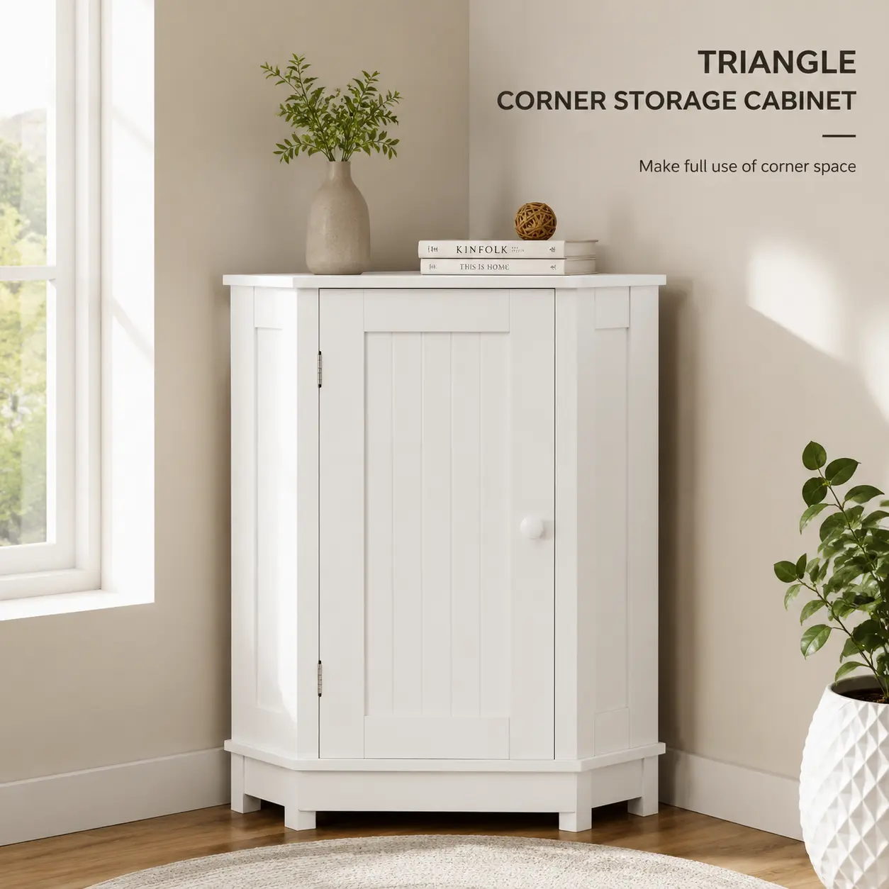 littleox White Bathroom Cabinet Triangle Corner Storage Cabinet with Adjustable Shelf Modern Style MDF Board (Old SKU:WF291477AAK)
