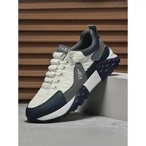 Men's Fashion Colorblock Patchwork Durable Casual Shoes, Comfortable Anti-Slip Sports Sneakers, Elastic Laces, Breathable Fabric Liner