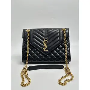 Pre-owned Yves Saint Laurent leather Crossbody Bags Saint Laurent YSL Envelope Chain Shoulder Bag Black Quilted ZS010YS
