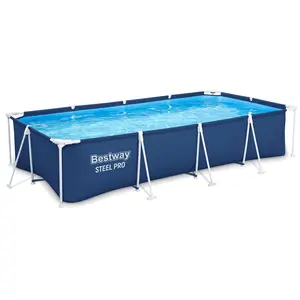 Bestway Steel Pro 13 Foot x 32 Inch Rectangular Above Ground Swimming Pool, Blue Bestway Steel Pro 13 Foot x 32 Inch Rectangular Above Ground Swimming Pool, Blue