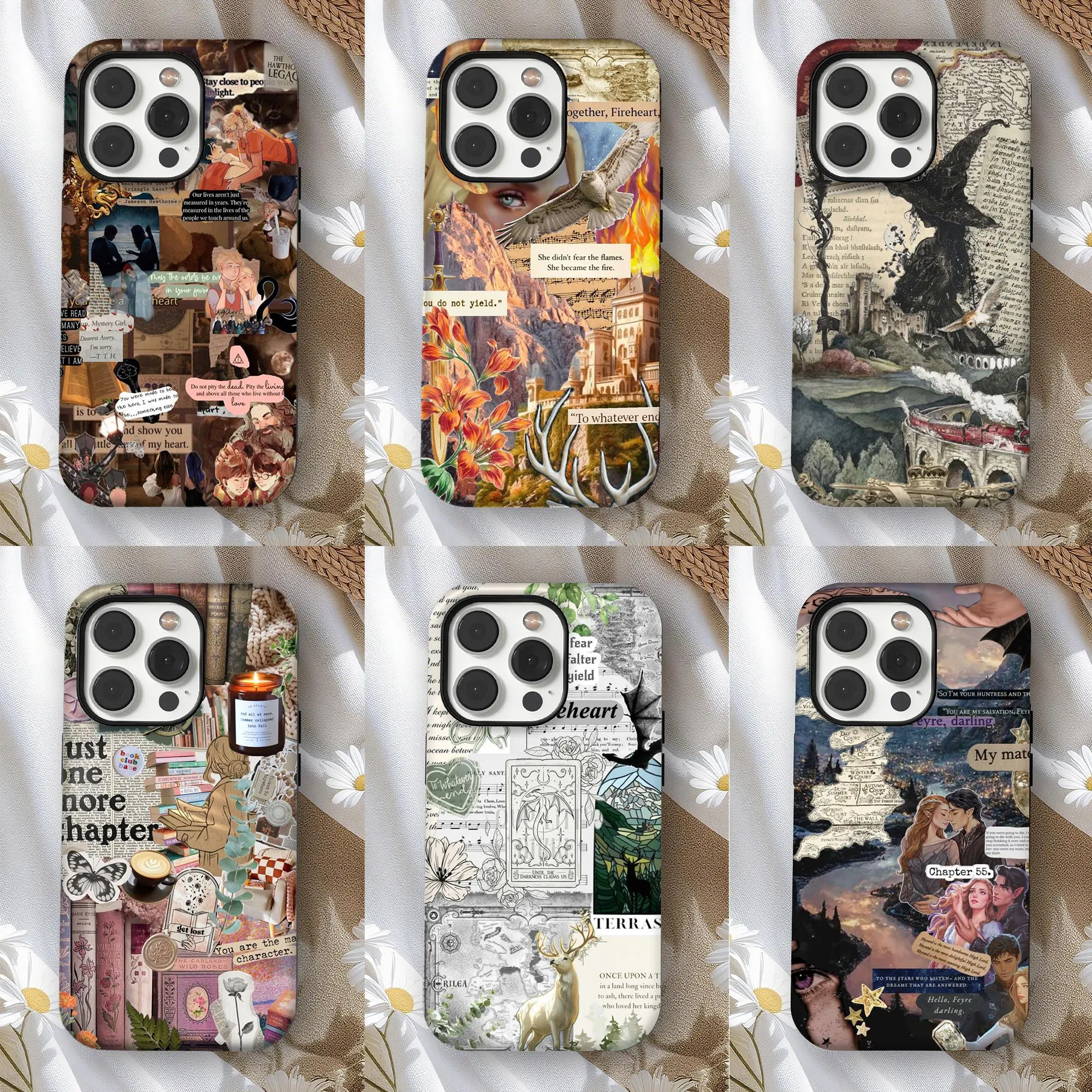 Fantasy Fandom Phone Case, Romantasy Inspired ACOTAR Feyre Rhysand Cover, Throne of Glass Aelin Fireheart Graphic Shell, Dark Academia Library Reader Gift