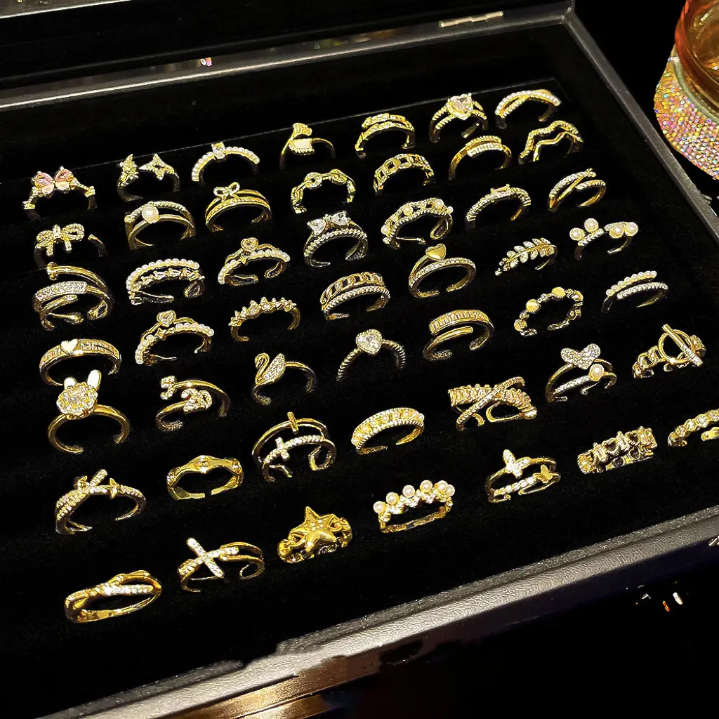 Elegant Fashion Rings - Gold-Plated, Cubic Zirconia Accents, Adjustable Open-Back Design, Unique Versatile Accessory for Bold Individuals, Costume Jewelry, Gold Plated Accessories, Unique Accessory