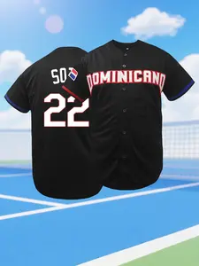 Men's Dominicana 22 Baseball Jersey, Sports Jersey, Stylish Jersey, Classic Vintage Embroidery Design, Breathable Short Sleeve Cardigan, Unisex Hip Hop Clothes, Baseball Jersey Shirts forParty Baseball Gift, All Seasons Wear