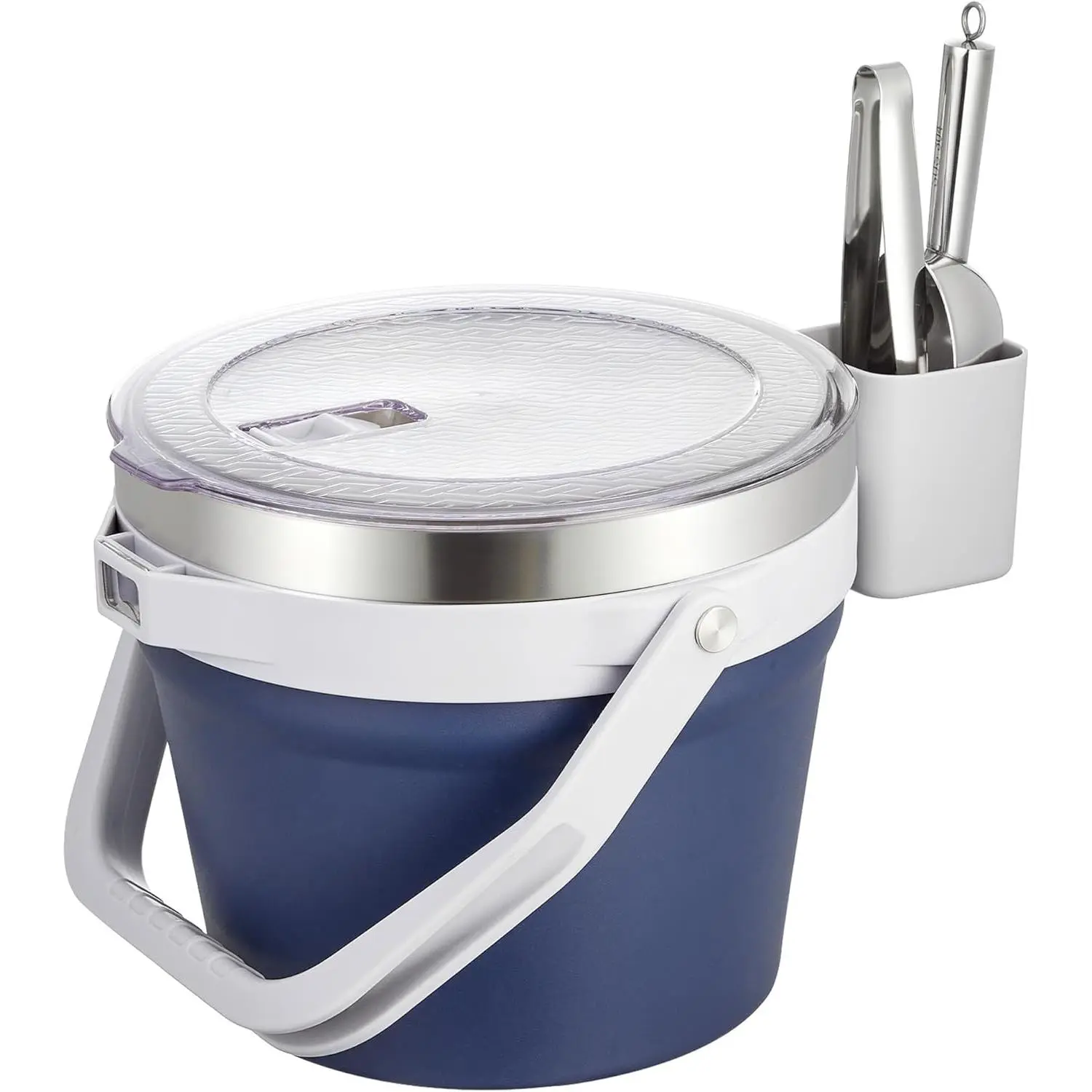 7L Vacuum Insulated Stainless Steel Ice Bucket with Lid, Scoop, Tongs & Bottle Opener - Large Capacity Bar Utensils for Champagne, Large Parties (Dark Blue Suit), Plastic