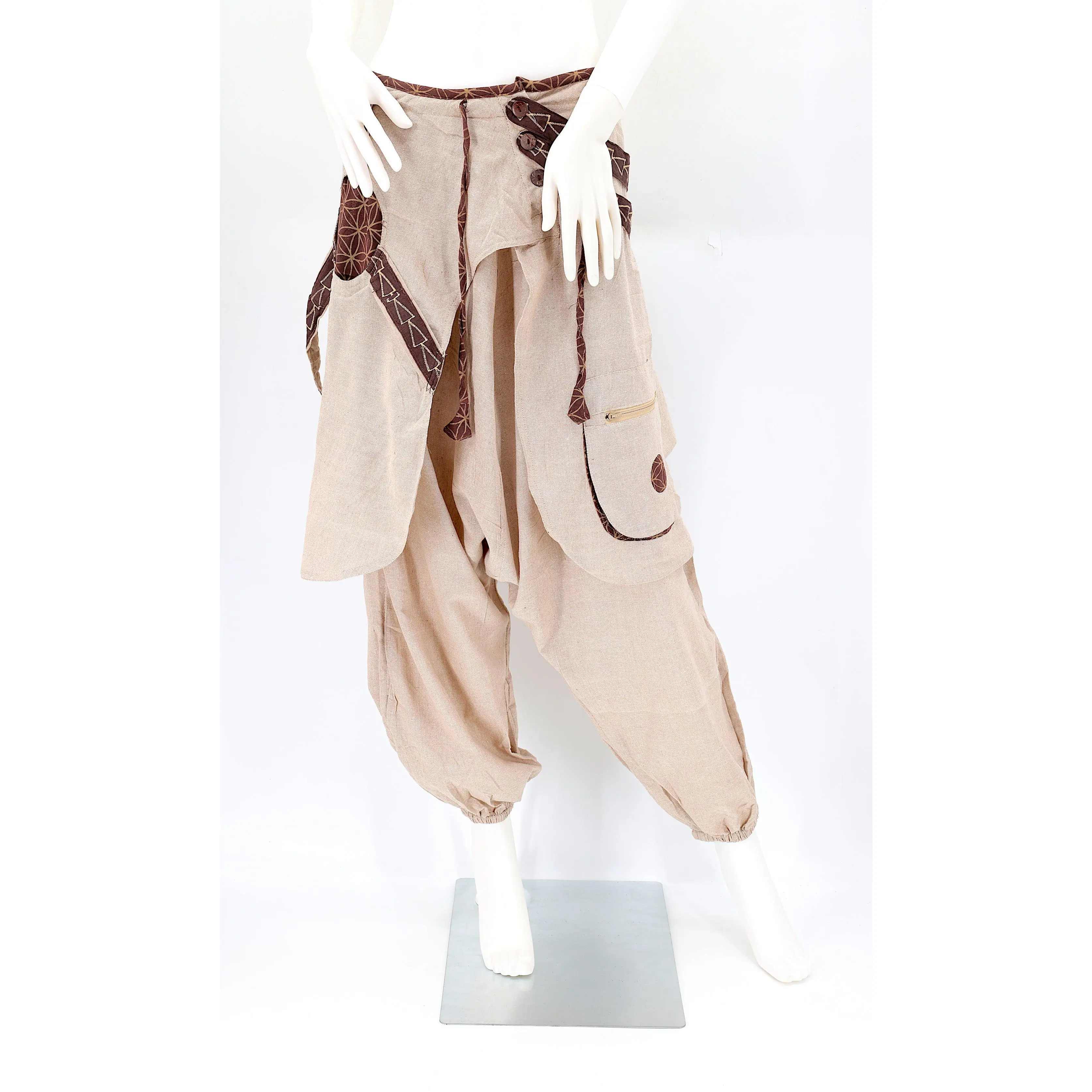 Cotton Hippie Handmade Harem Faded Color Flower of Life Bohemian Pants Women's Comfortable