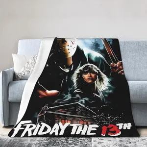 The Jason Voorhees themed printed flannel blanket is perfect for travel, camping, and naps all season long and makes a unique holiday gift. blanket plushthin quilt holiday gift Intense Nacho Printed Flannel Blanket