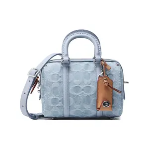 Coach Ruby 18 Boston Bag with Carriage Logo and Floral Jacquard Fabric in Blue