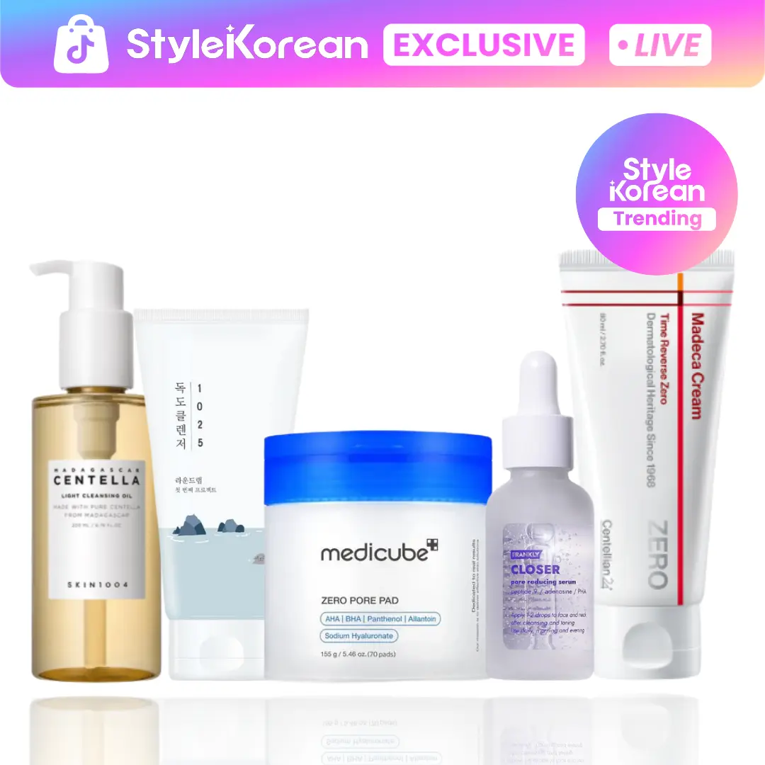 [LIVE Exclusive] Pore Zero Deep Clean Set (skin1004 centella cleansing oil, round lab dokdo cleanser, medicube zero pore pad, frankly closer serum, centellian24 madeca cream zero)