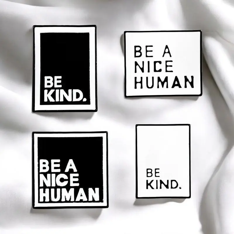 Be Kind & Be a Nice Human Enamel Pins Set – Positive Message Pins, Motivational Brooches, Kindness Lapel Pins, Inspirational Gifts