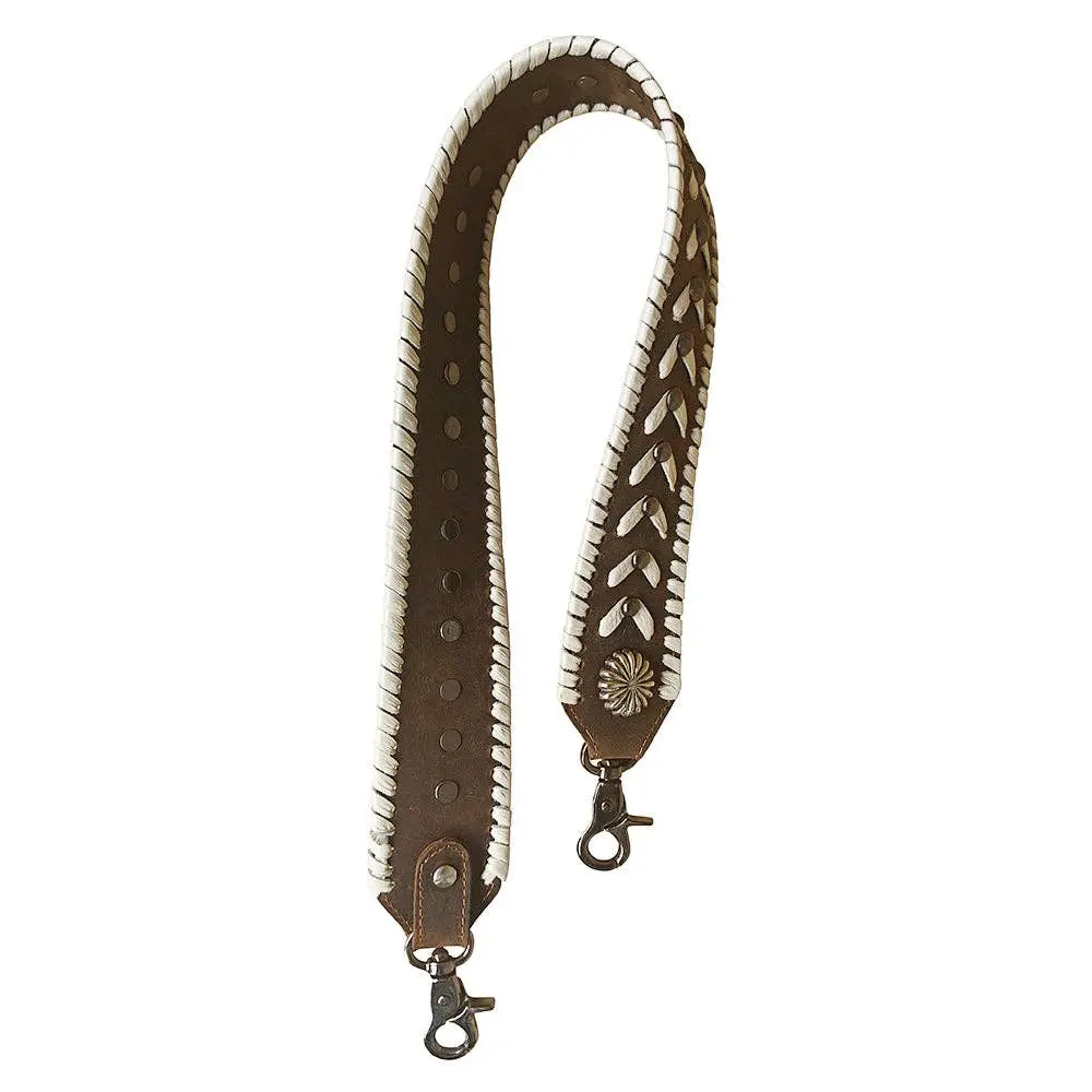 Western Brown Leather Purse Strap with Woven Arrow & Buckstitch, Embellished with Studs & Concho, Replacement Accessory for Crossbody Bags, Purse Accessory, Embellished Straps, Bag Straps, Fashionable Cross Strap