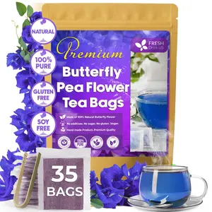 Premium Butterfly Pea Tea, 100% Natural and Pure from Butterfly Pea Flowers, Hand-made, Made With Natural Materials-Corn Fiber Tea Bag, Sugar/Caffeine/Gluten Free, Vegan, Natural Beverage