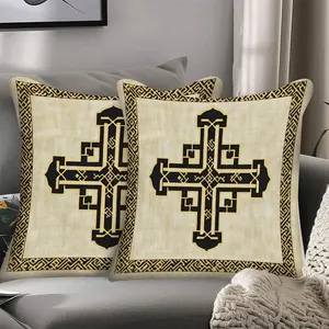 2-Piece Cross Pattern Single-Sided Print Pillow Covers, 45x45cm, Clear 2D Printing, Hidden Zipper, Indoor & Outdoor Decor