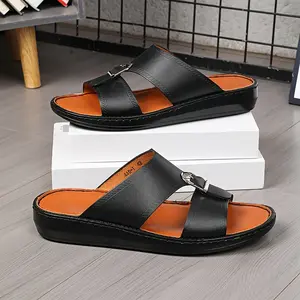 Men'S Casual Fashion Trendy Solid Color Round Toe Slip On Slides, Faux Upper, Faux Sole and Insole, Without Lining, Soft Sole Non-slip, Middle East Style Handmade, All-season, Daily & Casual Outdoor Indoor, for Men