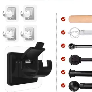 No Drill Curtain Rod Holders Multipurpose Nail Free Stick Brackets for 0.39-0.78 Inch Rods Black Transparent 8 Packs with Strong Adhesive for Smooth Surfaces