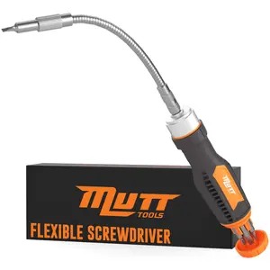 Mutt Tools 12 in 1 Ratcheting Flexible Screwdriver for Tight Spaces – Flexible Shaft Screwdriver with Bit Holder and Bendable Extension
