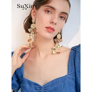 Tassel earrings women's long temperament exaggerated cold wind stud earrings women show thin face European and American hipster earrings women