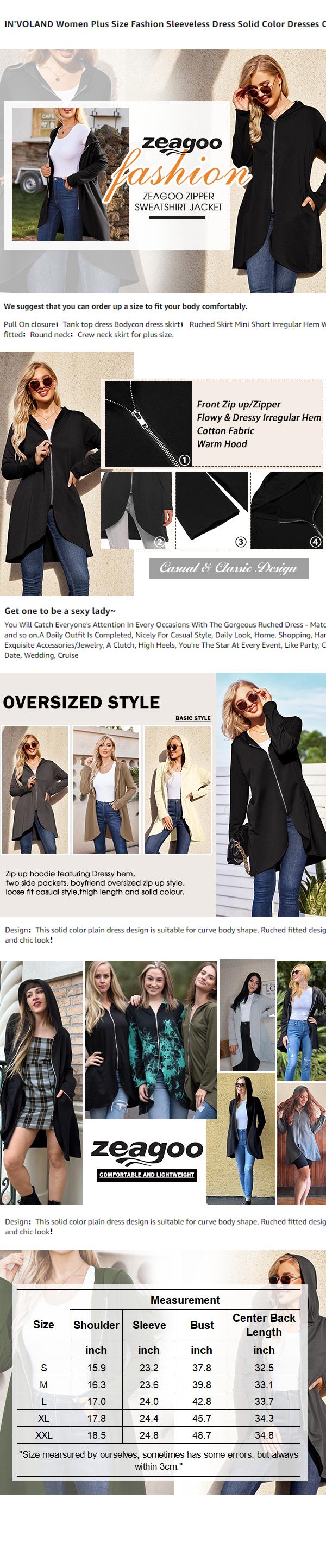 ZEAGOO Women's Long Zip Up Hoodie Lightweight Oversized Tunic Sweatshirt Open Front Cardigan Jacket with Pockets