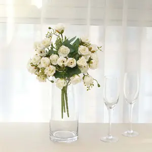 2 Pack 12" Ivory Artificial Open Rose Flower Arrangements, Small Faux Floral Bouquets