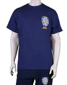 NYPD Officially Licensed Men's Navy Fitted Short Sleeve Crewneck T-Shirt with "POLICE" Back Print Casual Summer Top