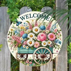 8x8 Inch Round Metal Welcome Tin Sign Vintage Wall Decor for Home Bar Cafe Restaurant Perfect Gift Idea for Housewarming Bosses Women Friends