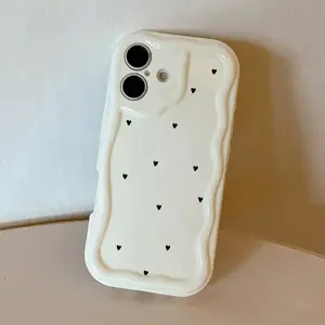 For iPhone 17/16/15/14/13/12/11 Pro Max/Pro/Plus/Air Cute Heart Pattern Wavy Edge Phone Case Shockproof TPU Cover