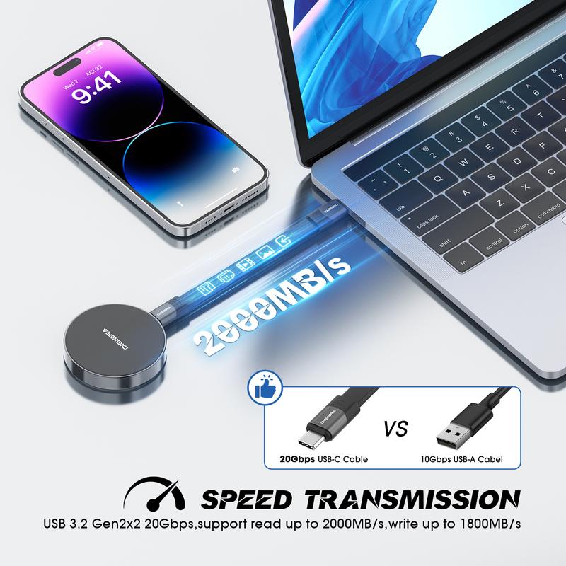DIGIERA Magnetic Portable SSD 1TB/2TB/512GB Compatible with iPhone 15/16 & Android Type-C Up to 2000MB/s Read Speed for Content Creators - External Storage