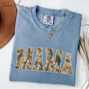 Comfort Colors Hunting Mama T-Shirt, Camo Mama Shirt, Mother's Day Gift, Camouflage Mama T-Shirt, Varsity Mama Shirt, Retro Mam Shirt ,Full Colors Comfort T-Shirt