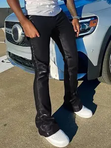 Men's Leather Pants Street Style Motorcycle Wind Festival, Trendy Punk Fashion for Music Festivals & Casual Outings