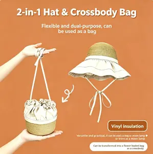 Sun Protection Bucket Hat Women Summer Travel Beach UV Protection Big Brim Hat Can Be Used as Bag Sun Hat Outdoor Beach Sun Hat Bag Hat Dual Purpose