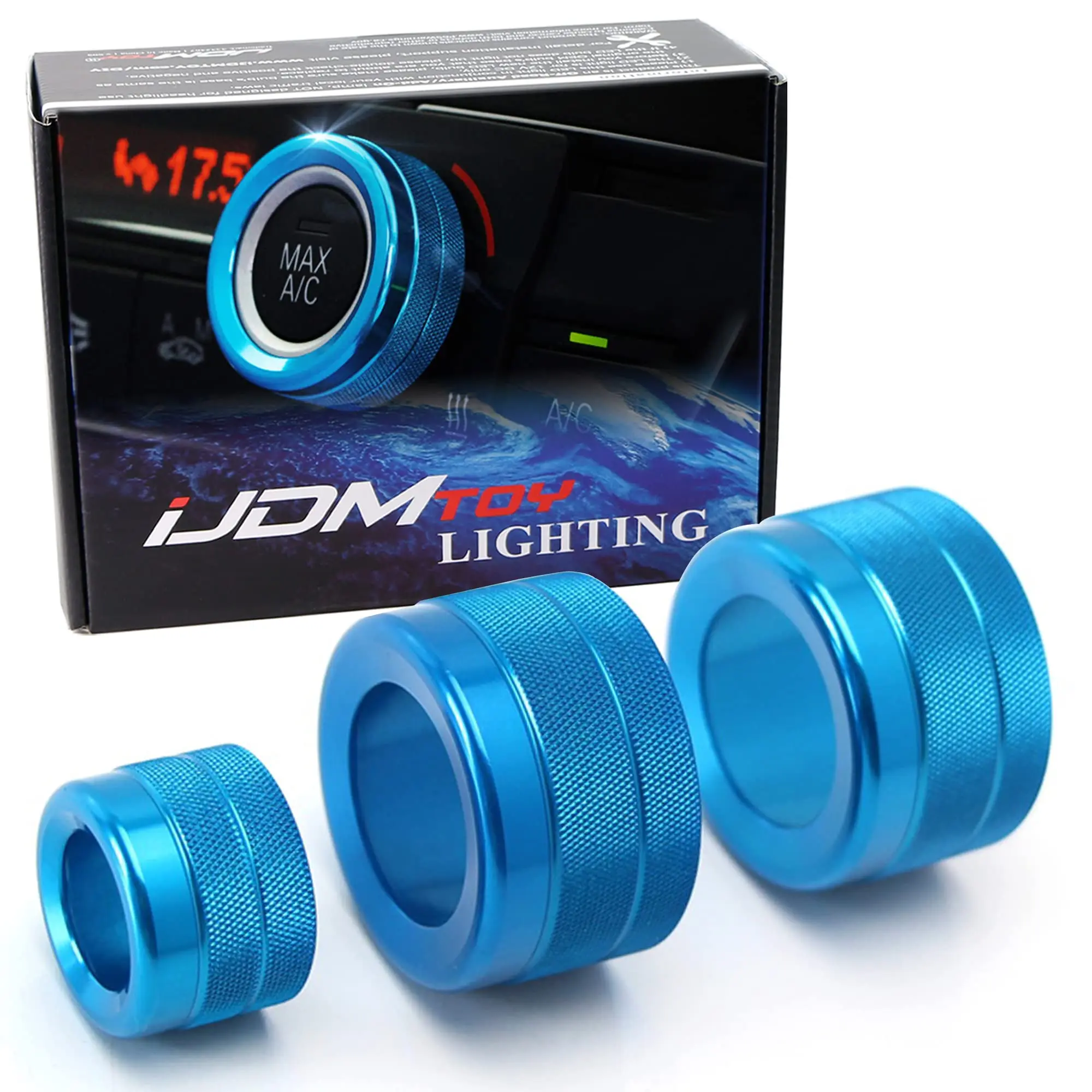 iJDMTOY 3pc Blue Aluminum AC Climate Control Radio Volume Turner Ring Covers For 2011-16 BMW F10 F11 F07 5 Series 5GT, 11-17 F12 F13 F06 6 Series, Gran Coupe, 08-15 F01 F02 7 Series