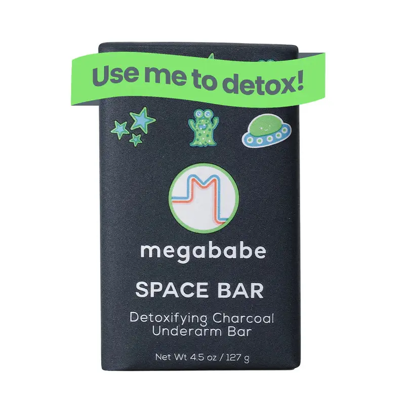 Megababe Space Bar Underarm Cleanser Bar Soap - Glycolic Acid, Detoxifying Charcoal, Tea Tree for Daily Odor Control, Sensitive Skin - 3.5 oz