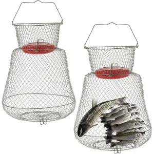 2 Pack Floatable Galvanized Steel Wire Fish Basket Collapsible Portable Fishing Cage Robust Easy to Use for Live Catch Outdoors