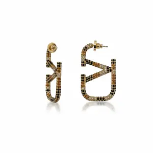 Pre-owned Valentino gold plated Bag Accessories Garavani VLOGO Crystal Animalier Earrings