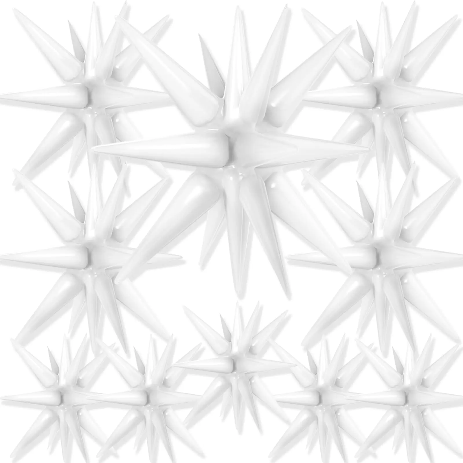 PartyWoo White Round Aluminium Star Foil Mylar Decorative Balloons, 10pcs Explosion Spike Set with 42-27-22 in Sizes, Festive Party Supplies for Graduation, Wedding Celebration & Balloon Clusters Room Decor, Decorative Balloons Balloons