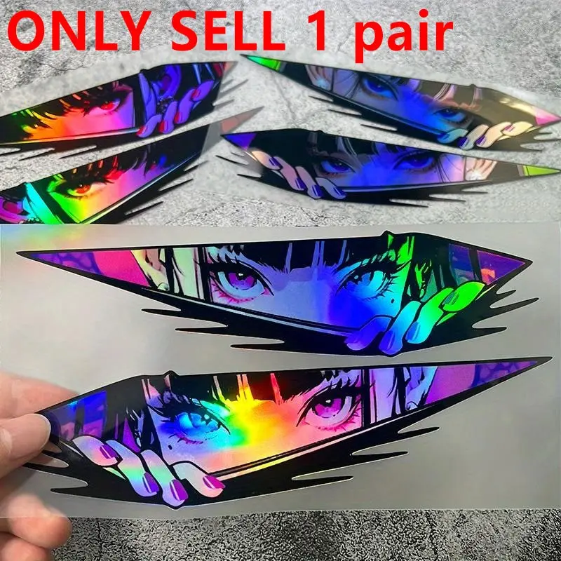 Cartoon Girl Pattern Car Sticker, Laser Effect Car Decal, Waterproof & Durable Car Decorative Sticker for Triangle Window Windshield Bumper