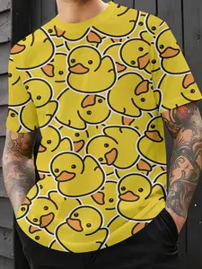 Men's Fashion Casual Short-Sleeve T-Shirt - Fun Little Yellow Duck All-Over Print, Crew Neck, Comfortable, Versatile and Trendy. Sports T-shirt top, suitable for daily outings, parties, gatherings, and as a casual T-shirt gift.