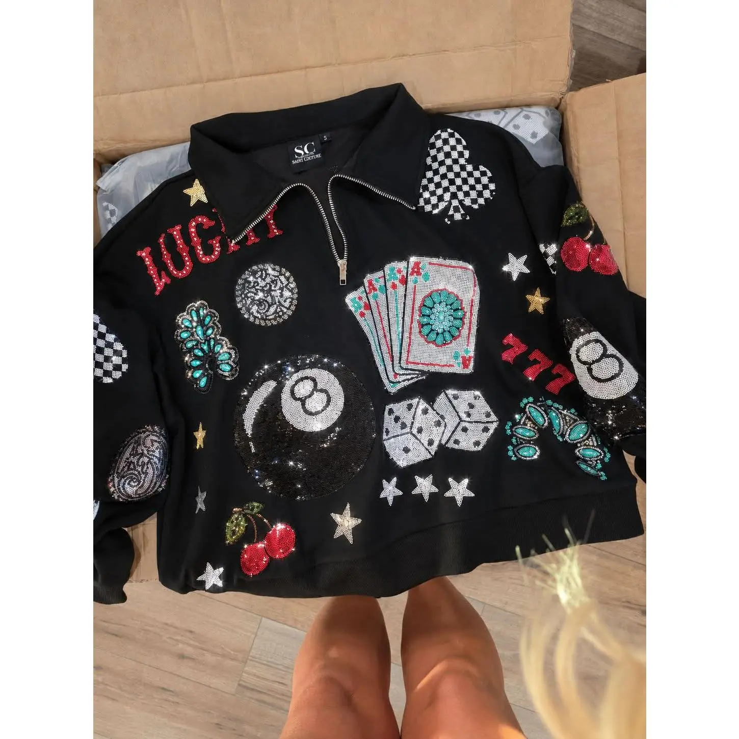 Extra Lucky Girl Sparkle Collective [[custom]] Light weight Scuba Quarter Zip IN STOCK