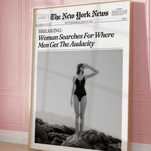 Trendy Wall Art, New York News Print, Newspaper Poster, Magazine Headline, Vintage Bar Cart, Girly It Girl Dorm Retro Poster No Frame Decor Photo