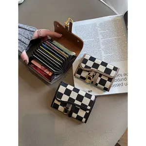 Checkerboard Pattern D Letter Design Card Holder, Elegant Short Wallet for Women & Girls, Trendy All-match & Exquisite Card Holder for Birthday Gift