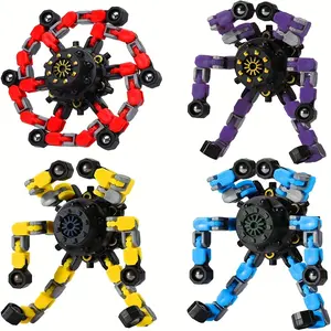 4pcs Transformable Fidget Spinners - High-Speed Bearing, Multi-Color (Red, Blue, Yellow, Purple) - Pocket-Sized DIY Robot Toys for Youngsters & Adults - Ideal for Office, School, Travel - Great for Birthday, Halloween, Christmas Gifts, Fidget Toys, Easter