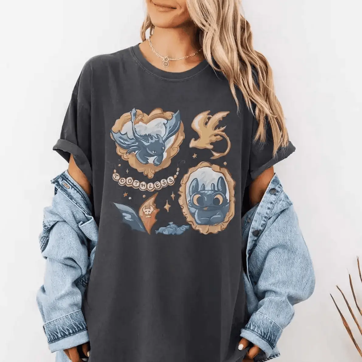 Vintage Cartoon Toothless Dragon Tshirt Retro How To Train Shirt Family Trip Shirt Magic Kingdom Tee All Purpose Cotton Basic Everyday T-Shirt