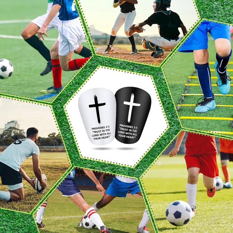 2 Pairs Mini Soccer Shin Guards Christian Faith 3.15 x 1.97 Inches Cross Small Shin Guards with Bible Verse Religious Soccer Football Pads for Kids Adult