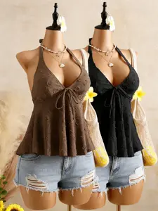 Women's Halter Backless Vest Set, Slim-Fitting Solid Color Design, Perfect for Casual Summer Wear, Ideal Layering Piece
